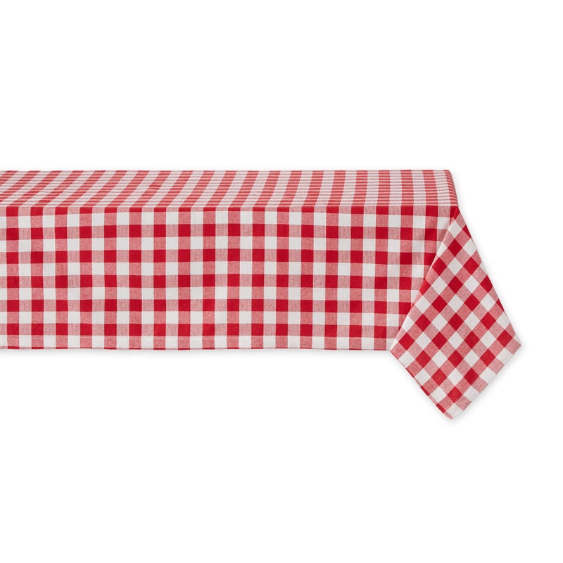 DII Checkered Tabletop Collection 100% Cotton, Machine Washable, Tablecloth, 52x52, Red - Image 1